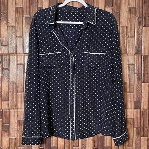 Ann Taylor Silk Polka Dotted Button Down Blouse